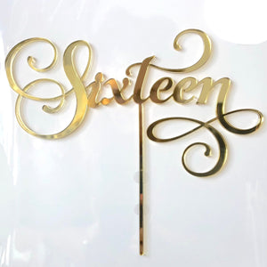 "Sixteen" Mirror Gold Cake Topper Cake Toppers Little Dance   