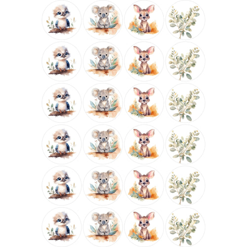 Edible Image Cupcake Toppers 4.5cm (x24) Baby Australian Animals Supplies Merryday   