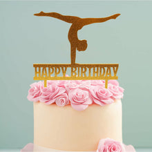 Load image into Gallery viewer, &quot;Happy Birthday&quot; Gymnast Gold Glitter Acrylic Cake Topper Cake Toppers Sugar Crafty   