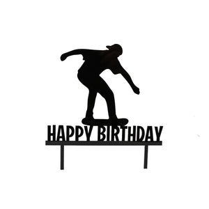 Skater "Happy Birthday" Black Acrylic Cake Topper Cake Toppers Sugar Crafty   
