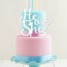 Load image into Gallery viewer, &quot;He Or She?&quot; White Acrylic Cake Topper Cake Toppers Sugar Crafty   