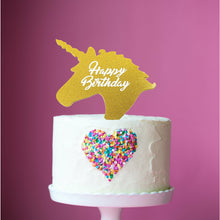Load image into Gallery viewer, Unicorn &quot;Happy Birthday&quot; Gold Glitter Acrylic Cake Topper Cake Toppers Sugar Crafty   