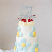 Load image into Gallery viewer, &quot;Happy Birthday&quot; Silver / Light Blue Layered Cake Topper Cake Toppers Cake &amp; Candle   
