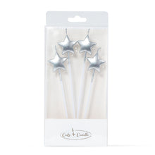 Load image into Gallery viewer, Star Candle Picks 4pk Silver  Cake &amp; Candle   