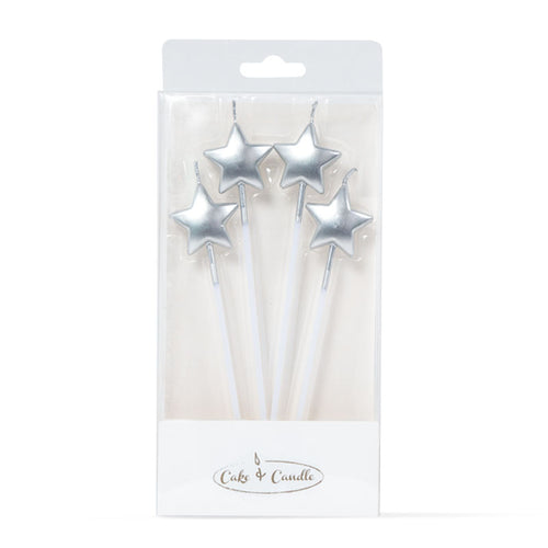 Star Candle Picks 4pk Silver  Cake & Candle   