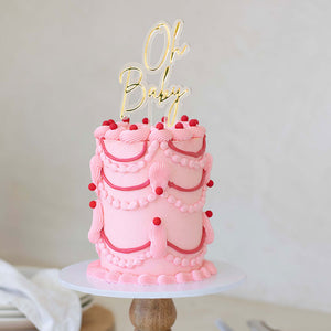 "Oh Baby" Gold / Clear Layered Cake Topper Cake Toppers Cake & Candle   