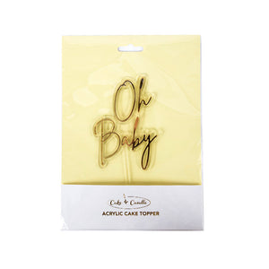 "Oh Baby" Gold / Clear Layered Cake Topper Cake Toppers Cake & Candle   