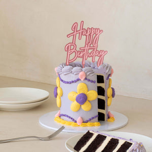 "Happy Birthday" Pink Opaque / Pink Layered Cake Topper Cake Toppers Cake & Candle   