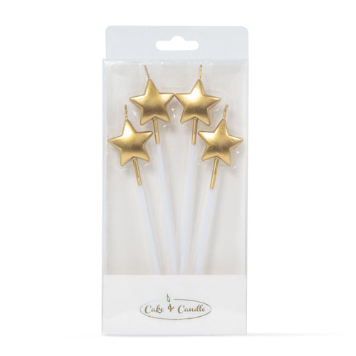 Star Candle Picks 4pk Gold  Cake & Candle   