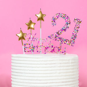 "21" Rainbow Glitter Cake Topper Cake Toppers Cake & Candle   