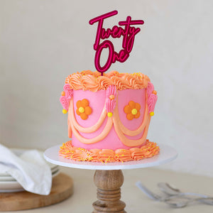 "Twenty One" Hot Pink / Pink Layered Cake Topper Cake Toppers Cake & Candle   