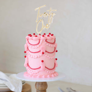 "Twenty One" Gold / Clear Layered Cake Topper Cake Toppers Cake & Candle   
