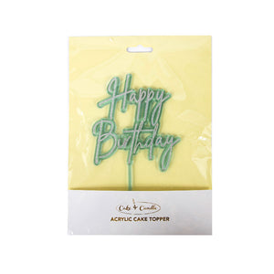 "Happy Birthday" Silver / Light Blue Layered Cake Topper Cake Toppers Cake & Candle   