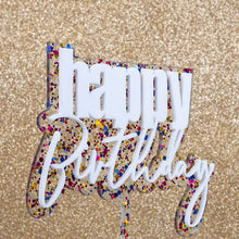 Load image into Gallery viewer, &quot;Happy Birthday&quot; White / Rainbow Glitter Layered Cake Topper Cake Toppers Cake &amp; Candle   