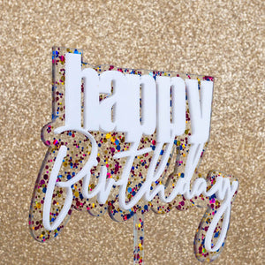 "Happy Birthday" White / Rainbow Glitter Layered Cake Topper Cake Toppers Cake & Candle   