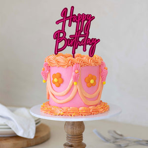 "Happy Birthday" Hot Pink / Pink Layered Cake Topper Cake Toppers Cake & Candle   