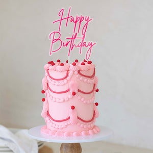 "Happy Birthday" Hot Pink / Opaque Layered Cake Topper Cake Toppers Cake & Candle   
