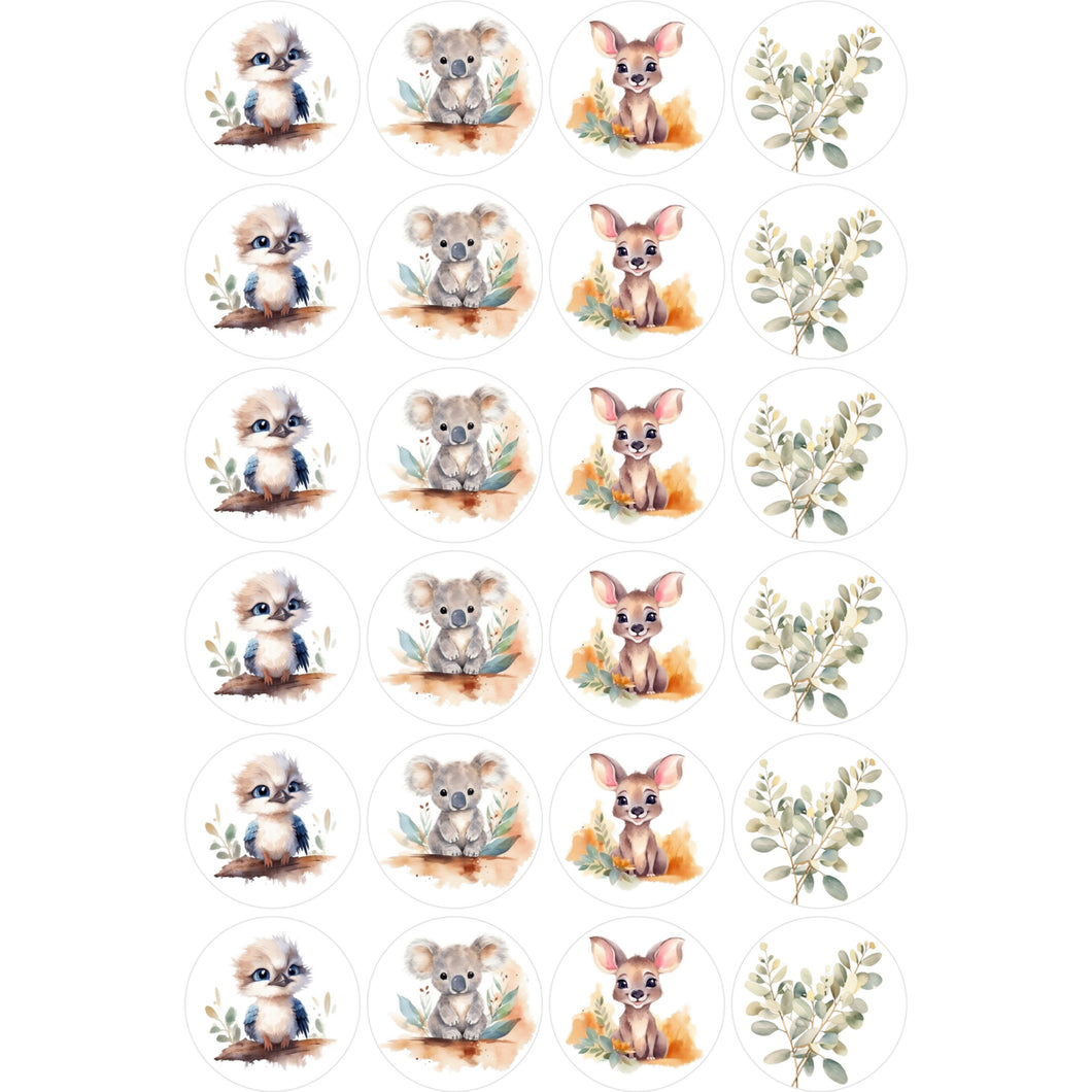 Edible Image Cupcake Toppers 4.5cm (x24) Baby Australian Animals Supplies Merryday   