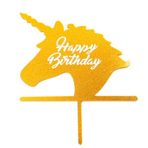 Unicorn "Happy Birthday" Gold Glitter Acrylic Cake Topper Cake Toppers Sugar Crafty   
