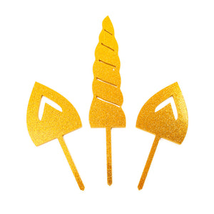 Unicorn Horn & Ears Set Gold Glitter Acrylic Cake Topper Cake Toppers Sugar Crafty   