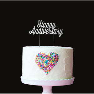 "Happy Anniversary" Silver Plated Cake Topper Decorations Sugar Crafty   