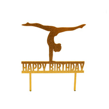 Load image into Gallery viewer, &quot;Happy Birthday&quot; Gymnast Gold Glitter Acrylic Cake Topper Cake Toppers Sugar Crafty   