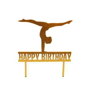 "Happy Birthday" Gymnast Gold Glitter Acrylic Cake Topper Cake Toppers Sugar Crafty   
