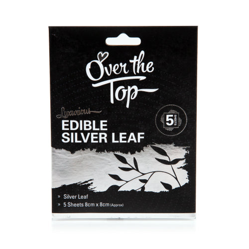 Edible Silver Leaf - 5 Transfer Sheets 8cm x 8cm Edibles Over The Top   