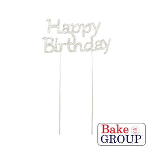 "Happy Birthday" Silver Diamante Cake Topper Cake Toppers Bake Group   