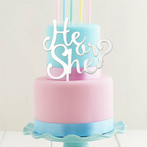 "He Or She?" White Acrylic Cake Topper Cake Toppers Sugar Crafty   