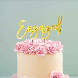 "Engaged" Gold Plated Cake Topper Decorations Sugar Crafty   