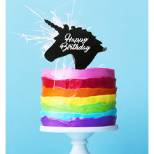 Load image into Gallery viewer, Unicorn &quot;Happy Birthday&quot; Black Acrylic Cake Topper Cake Toppers Sugar Crafty   