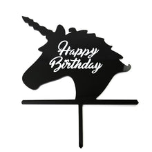 Load image into Gallery viewer, Unicorn &quot;Happy Birthday&quot; Black Acrylic Cake Topper Cake Toppers Sugar Crafty   