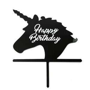 Unicorn "Happy Birthday" Black Acrylic Cake Topper Cake Toppers Sugar Crafty   