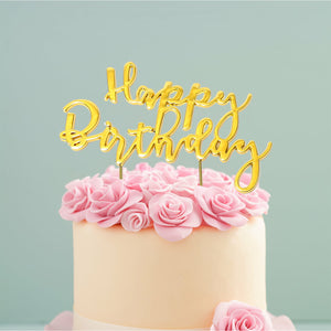 "Happy Birthday" 2 Gold Plated Cake Topper Decorations Sugar Crafty   