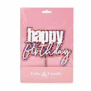 "Happy Birthday" White / Rainbow Glitter Layered Cake Topper Cake Toppers Cake & Candle   