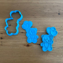 Load image into Gallery viewer, Cookie Cutter &amp; Embosser Stamp - Teddy Bear Holding Heart Balloons Supplies Cookie Cutter Store   